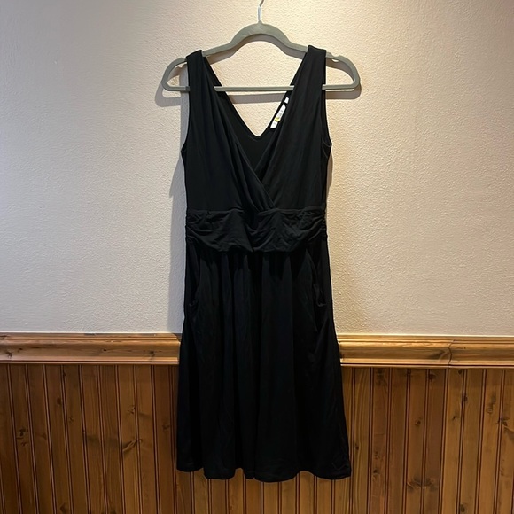 Boden Effie V-Neck Jersey Dress Drapey Fixed Wrap Sz 8 Black Pockets Viscose - Picture 1 of 6
